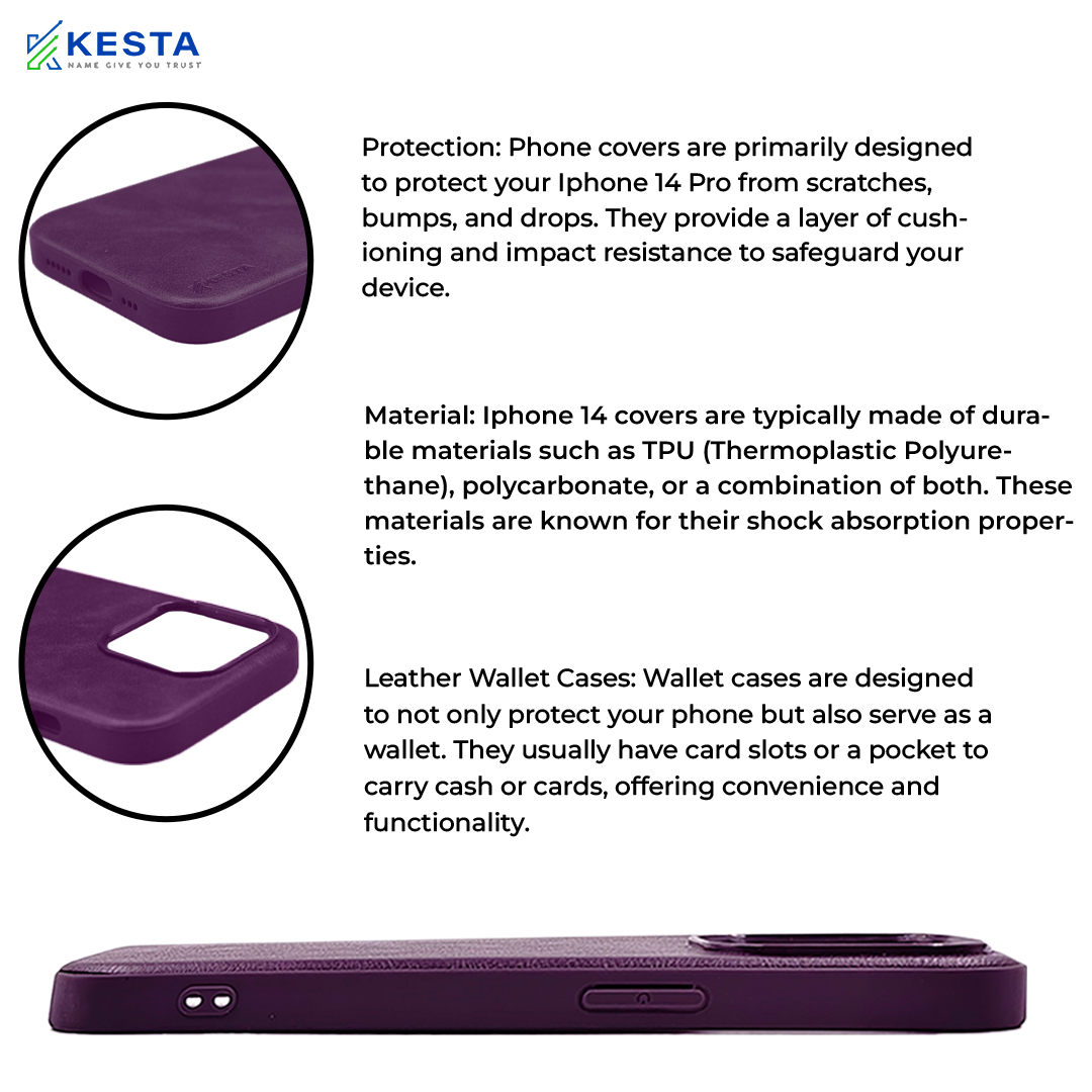 iPhone 14 Pro Max Cover - Brave Purple Leather Case (Waterproof & Dustproof)